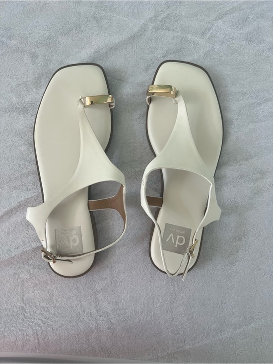 DV by Dolce Vita Shoes - DV by Dolce Vita White T-Strap Sandals with Gold Buckle